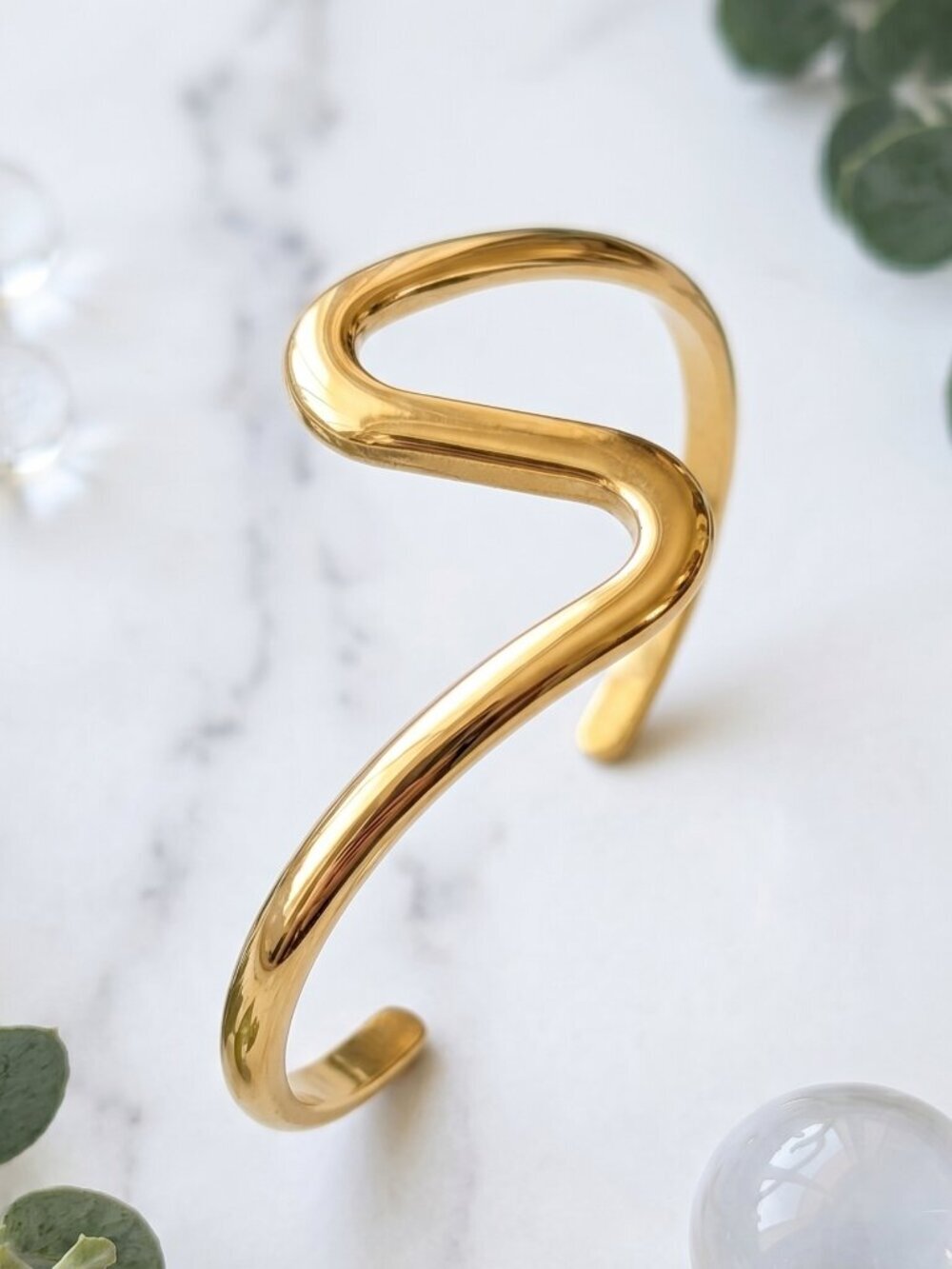 18K Gold Plated Wavy Squiggle Cuff Bracelet Wearable Art Open Bangle Adj 2.6" - Picture 5 of 12